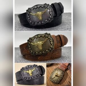 Texas bull longhorn steer belt Buckle See the Colors Available